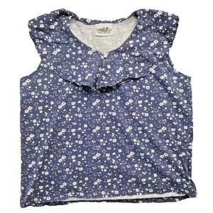 Womens Northern Reflections Boho Floral Ruffle Top Blue & White No Sz Tag